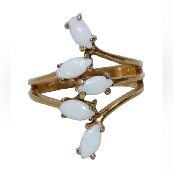 Vintage 18KT Electro Plated Yellow Gold Opal Stone Ring Size 5.5 Five Gemstones - Picture 1 of 3